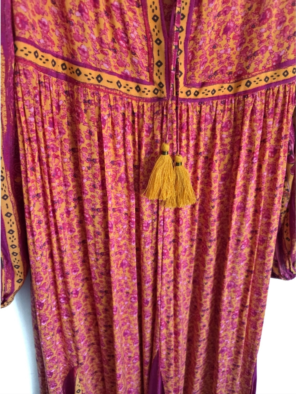 FREE PEOPLE 'Happy Feelings' Golden Combo Boho Festival Dress M - Picture 6 of 9